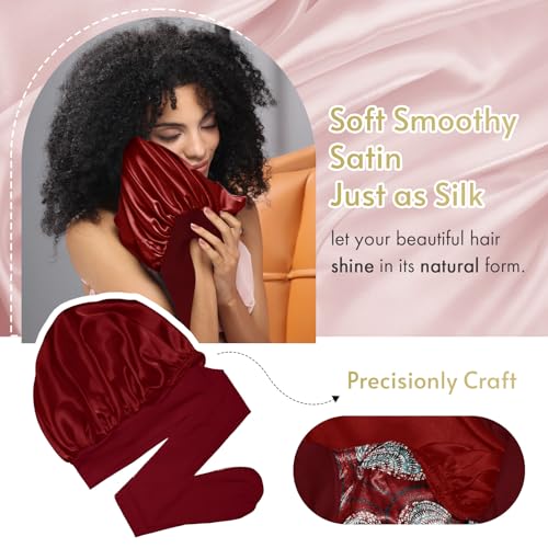 Medium Burgundy Reversible Double Layer Satin Sleep Bonnet for Curly Hair - BONNET QUEEN