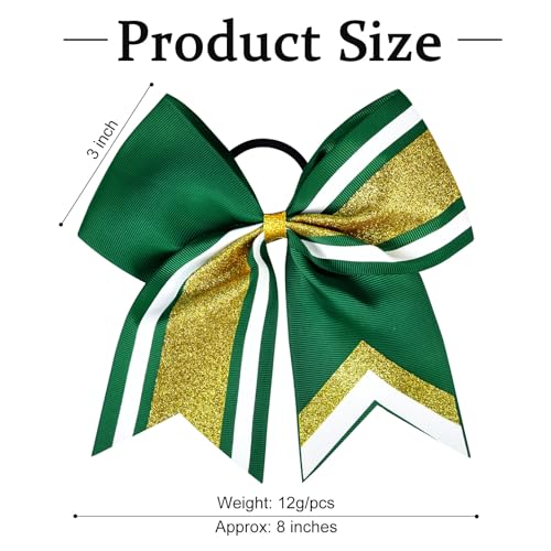 Aileam 8 pcs Glitter Cheer Bows 8" Hair Accessories for Cheerleading & Sports - Gold Green White