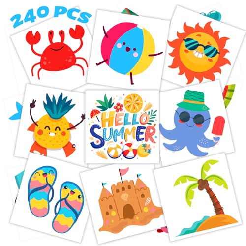 240 Summer Temporary Tattoos for Kids - Hawaiian Luau Party Fun