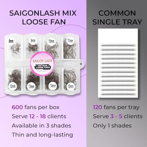 Saigon Lash 600 Promade Loose Fans - Dark Brown 3D Volume Eyelash Extensions