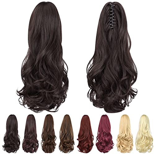 16" Black Brown Claw Clip Ponytail Extension - Natural Look