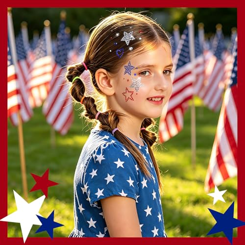 4th of July Face Gems - Red, White & Blue Star Rhinestone Stickers