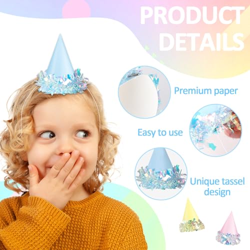 24 Pcs Iridescent Pastel Mini Party Hats for Dogs & Cats