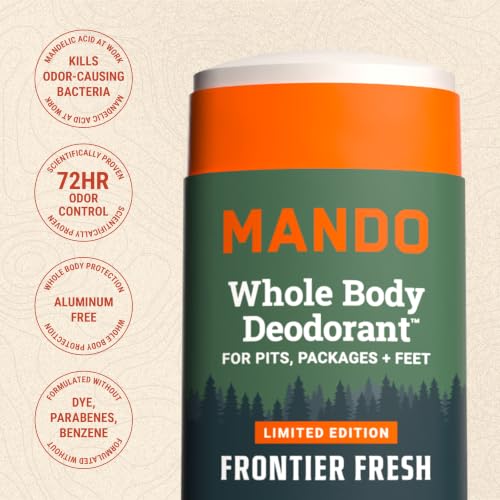 Mando Frontier Fresh Whole Body Deodorant for Men - 2.6 Oz Smooth Solid Stick, Aluminum & Baking Soda Free