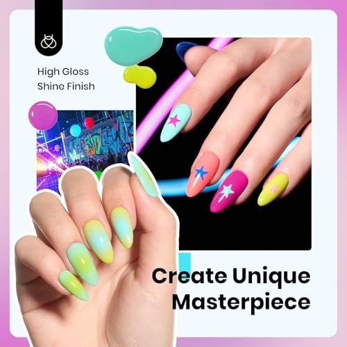 Beetles Neon Gel Polish Set, 6 Colors 15ML HEMA-Free Soak Off UV LED