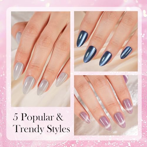 Vansiho Cat Eye Press On Nails, Medium Almond Soft Gel Fake Nail Tips