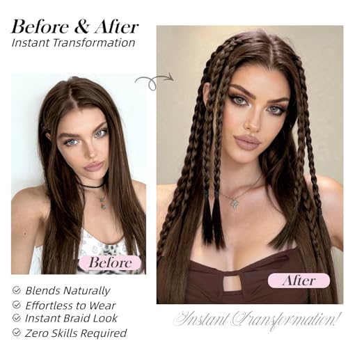 XIXISNOW 14-Inch Braided Ponytail Extension Set - 6PCS Brown Synthetic Braid