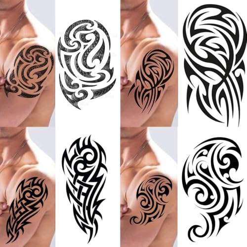 Tatodays 4 Pack Tribal Hawaiian Temporary Tattoos - Body Art Stickers for Arms & Shoulders