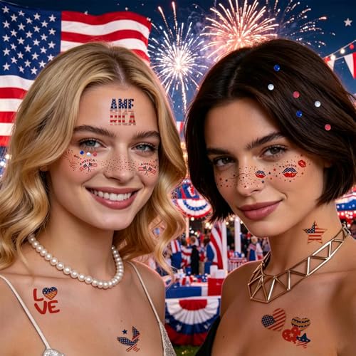 Patriotic Glitter Freckle Tattoos Set for 4th of July Celebrations