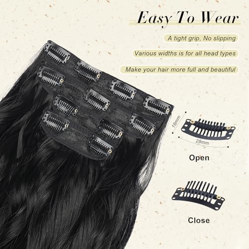 NOTICEME 22in Wavy Clip-In Hair Extensions Set 200g Natural Black #1B