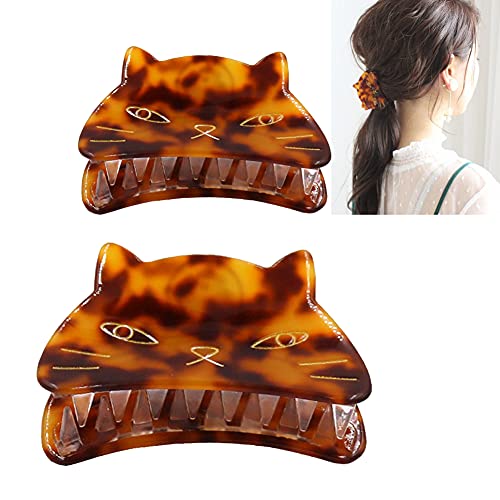 Yusier 2-Pack Cat Claw Hair Clips for Women & Girls - Tortoiseshell Design
