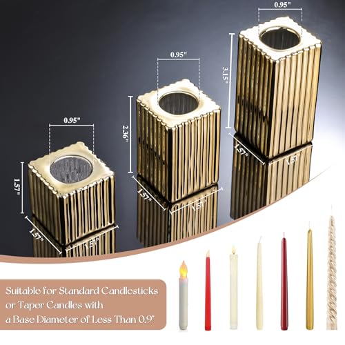 LETINE 12pcs Gold Vertical Stripe Glass Candle Holders Set