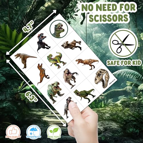 60 Pre-Cut 3D T-Rex Dinosaur Temporary Tattoos for Kids