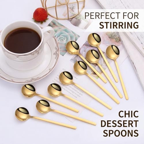Gold Stainless Steel Coffee Spoons Set - 8-Piece, 5.24-Inch Dessert Spoons