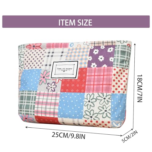 KeYaMee Patchwork Makeup Bag Travel Cosmetic Organizer for Women, Large Capacity