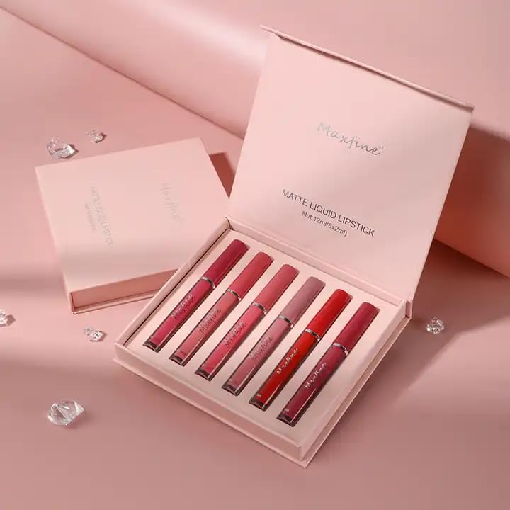 Matte Liquid Lipstick Set - 6 Pcs Moisturizing Plump Lip Gloss for Women | Long-Lasting Red