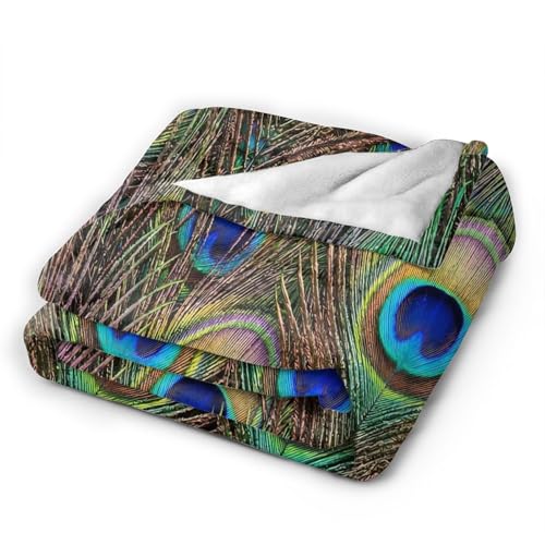 Soft Peacock Feather Throw Blanket | All-Season Fleece 50"x40"