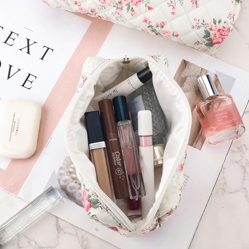 Large Floral Makeup Bag Set for Travel - Coquette Pink Flower