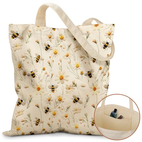 Miss Adola Canvas Tote Bag with Pockets - Cute Reusable Shoulder Bag for Women