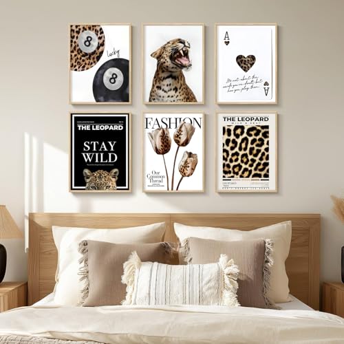 Set of 6 Leopard Print Wall Art Posters | Stylish 8x10 Decor