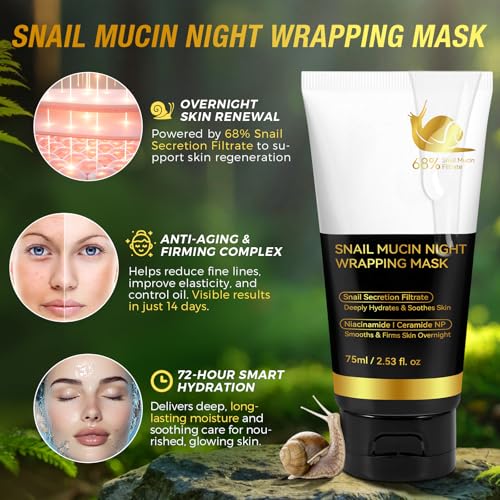 Snail Mucin Night Mask - Hydrating Peel-Off Facial Treatment 2.53 fl. oz