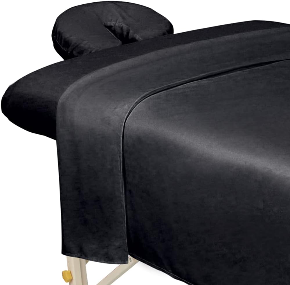 Premium Microfiber Massage Sheet Set - Ultra-Light, Stain & Wrinkle-Resistant | Black 3-Piece Set