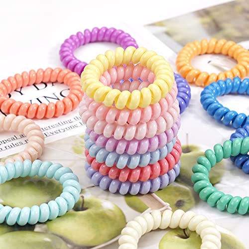 DED 24PCS Solid Color Spiral Hair Ties for Women - No Crease Elastic Coil Hair Elastics