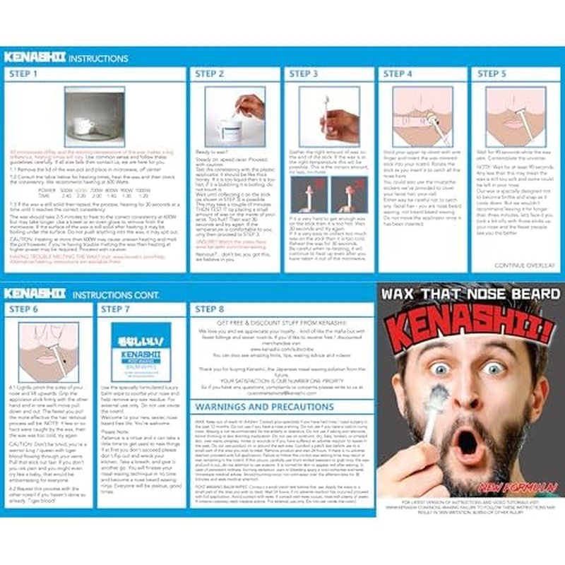 KENASHII Nose Wax Kit | 100 g Wax, 24 Applicators | The Original & Best Nose and Ear Hair Removal Kit from Kenashii | Nasal Waxing For Men and Women | Includes Balm Wipes, Mustache Guards, Storage Bag