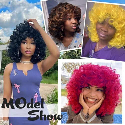 Short Curly Wig for Black Women - Ombre Auburn Afro Kinky Curls with Bangs
