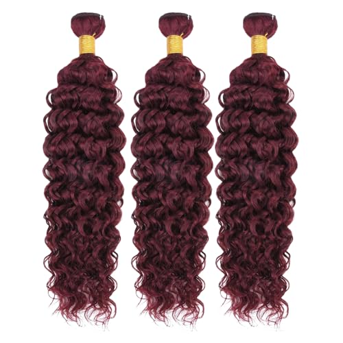#99J Burgundy Water Wave Bundles - 26, 28, 30 Inch Human Hair Extensions