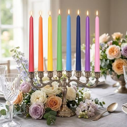 10-Inch Rainbow Taper Candles - 8 Pack, Dripless & Unscented