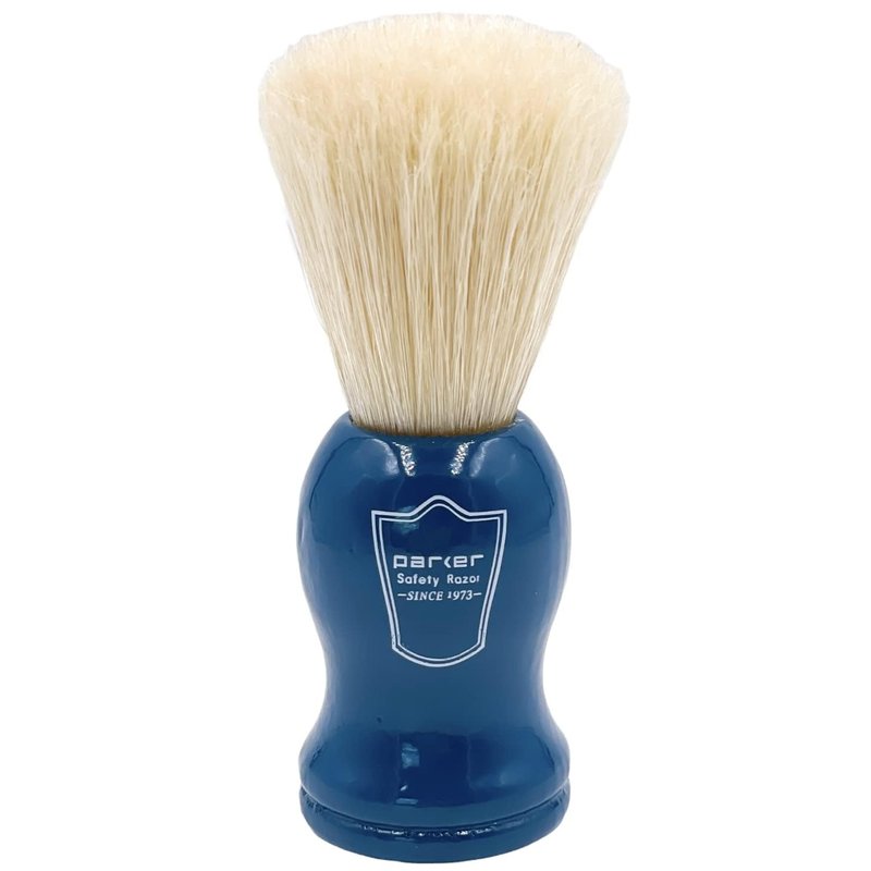 Parker Handmade 100% Deluxe Boar Bristle Shaving Brush – Blue Wood Handle, Brush Stand Included