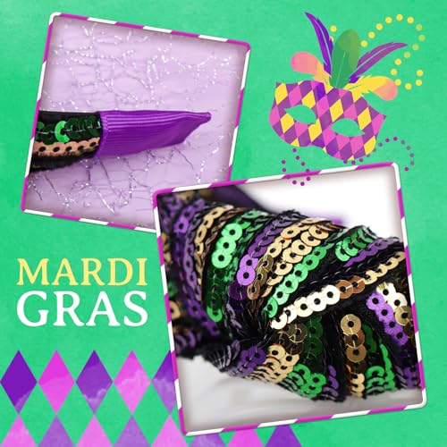 2Pcs Mardi Gras Glitter Headbands - Sequin Carnival Hair Accessories