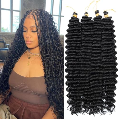 MOCCWOM Deep Wave Crochet Hair 24 Inch 4 Packs #1B - Long Curly Braiding Extensions