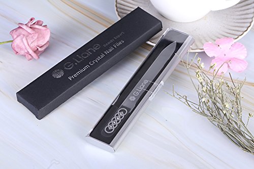 G.Liane Silver Celtic Glass Nail File with Austria Crystals - Professional Manicure Set, Eco-Friendly & Washable
