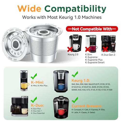 AANQQ Reusable K Cups for Keurig - Stainless Steel Coffee Pods 2-Pack
