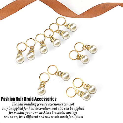 NAISKA Set of 6 Gold Pearl Hair Clips & Dreadlock Accessories with Crystals - Wedding & Party Hair Jewelry for Women
