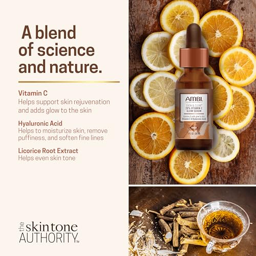 Ambi Even & Clear 20% Vitamin C Glow Serum - Hydrating Brightening for All Skin Types (1 oz)