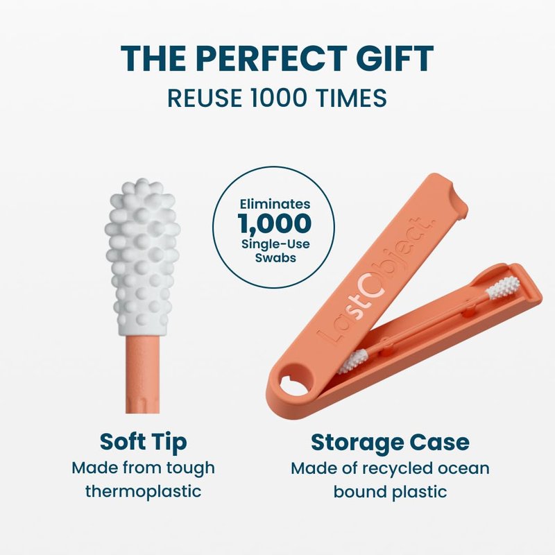 LastSwab Reusable Cotton Swabs for Ear Cleaning - The Sustainable and Sanitary Alternative to Single-Use - Zero Waste and Easy to Clean Comes with a Convenient Travel Case Holder - Peach
