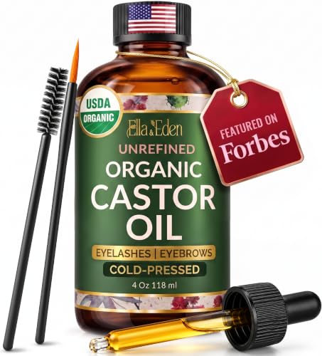 Ella & Eden Organic Castor Oil for Eyelashes & Brows - 4 Oz, Cold-Pressed & Pure