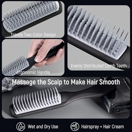 SalonSilk Medium 5-Piece Men Hair Brush & Styling Comb Set - Professional Grooming Tools