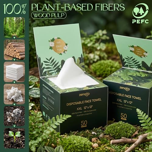 100 Count XXL Disposable Face Towels (2-Pack) - Super Soft & Versatile for Makeup Removal