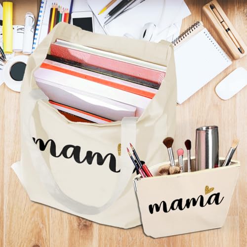 Canvas Tote Bag and Cosmetic Bag Set for Women, Lightweight Travel Handbag