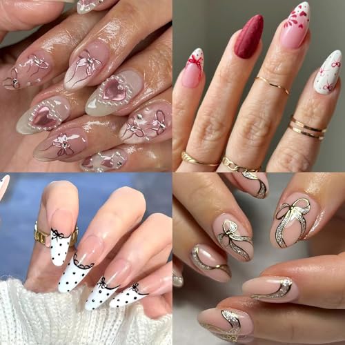 Qdsuh Valentine's Day Nail Stickers – 7 Sheets; 3D Hearts, Bows, Gold & Red Decals with Style8