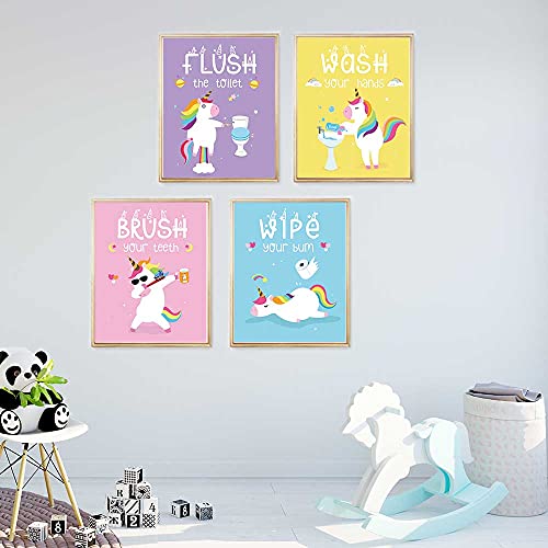 Funny Unicorn Bathroom Decor Art Prints Set of 4, 8x10