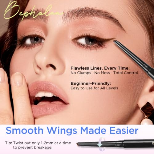 BEPHOLAN Waterproof Brown D-Tip Gel Eyeliner Pencil for Waterline & Precise Makeup