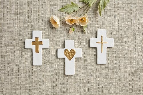 Mud Pie Ceramic Gold Heart Cross - 6" x 4" Decorative Wall Art