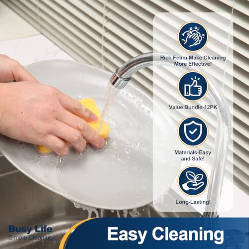 Yocada Biodegradable Kitchen Sponge 12 Pack - Dual-Action Scrubber