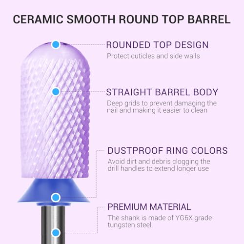 MelodySusie Medium-M Purple Ceramic Nail Drill Bit - Large Round Top, Manicure & Pedicure