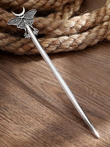 Luna Moth Crescent Moon Hair Clip - Gothic Witchy Metal Hairpin